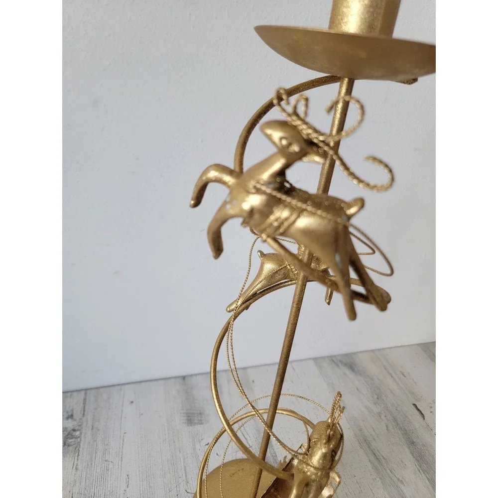 Dept 56 gold medal candlestick holder reindeer‎ Santa Claus Xmas home decor